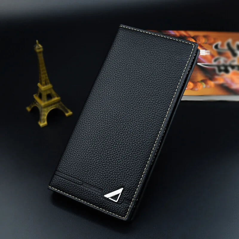 Men's Long Wallet Multi-Card Thin Lychee Pattern Soft Money Clip