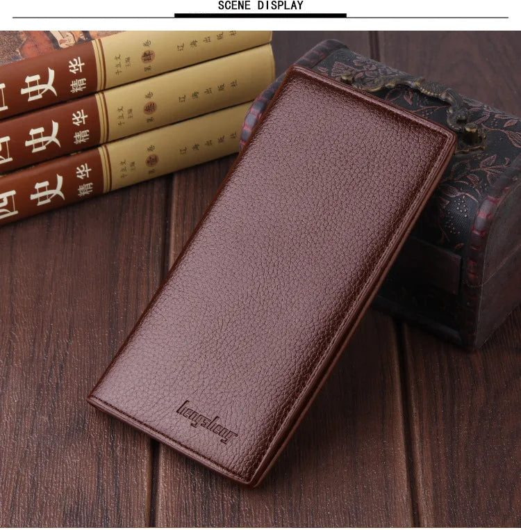 Men's Leather Long Wallet Strap Credit Multi-card Slot Thin Wallet