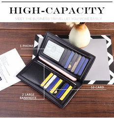 Men's Leather Long Wallet with Strap Credit Card Slots Multifunctional