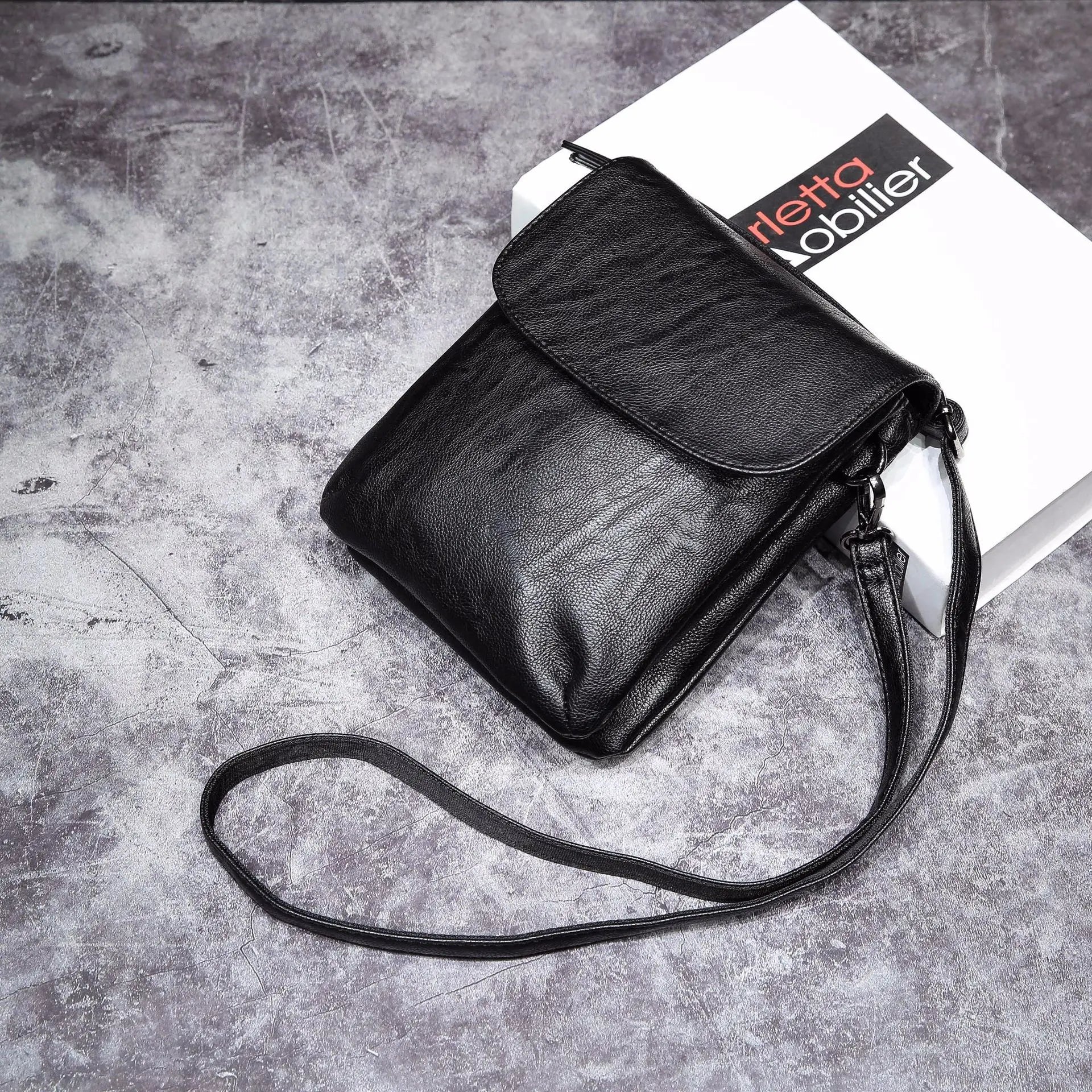 Men's Messenger Bags PU Leather Flap Bag Small Shoulder Handbag