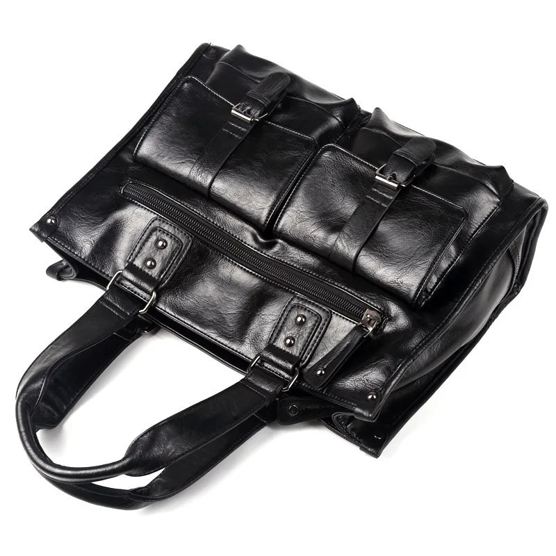 Men's Multifunction PU Leather Travel Handbag Large Capacity Tote Messenger Bag