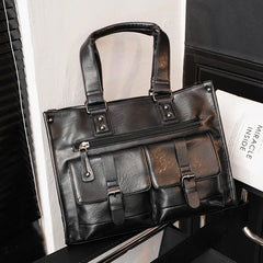 Men's Multifunction PU Leather Travel Handbag Large Capacity Tote Messenger Bag