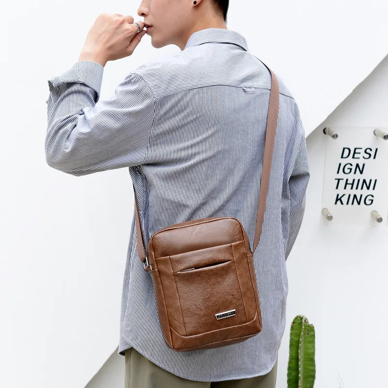 Men's PU Large Capacity Leather Shoulder Handbag Business Messenger Bag