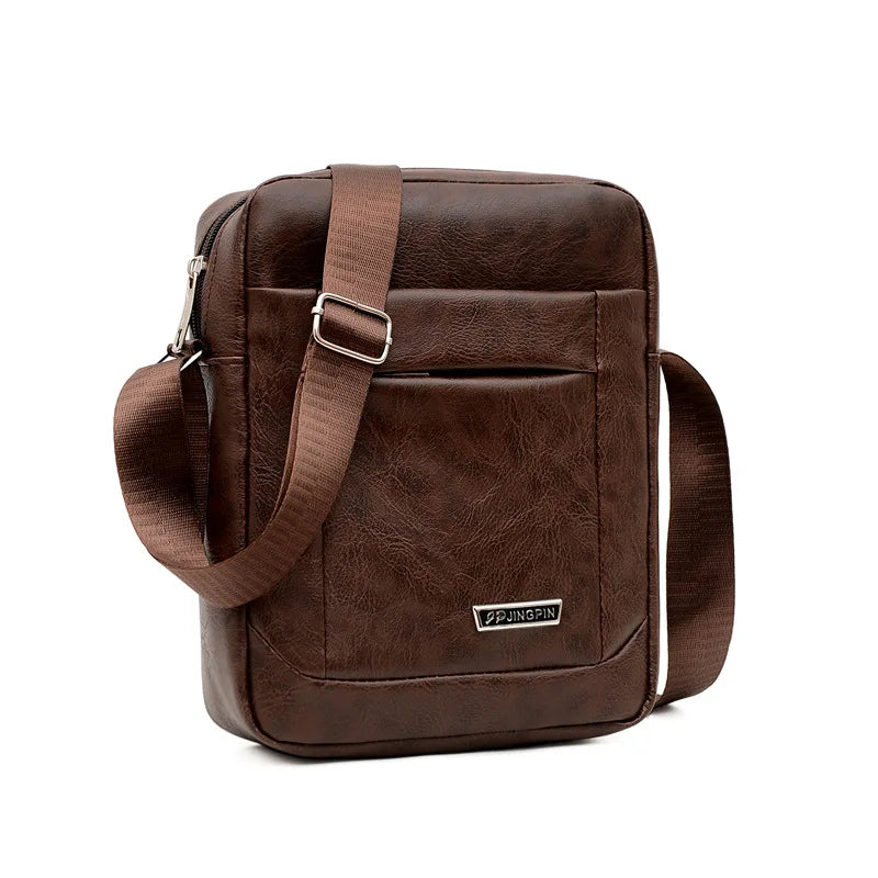 Men's PU Large Capacity Leather Shoulder Handbag Business Messenger Bag