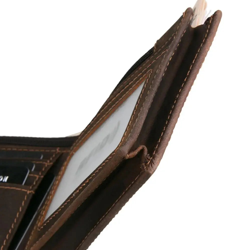 Men's Oil Wax Skin Wallet RFID Protection Cow Leather Billfold Coin Purse