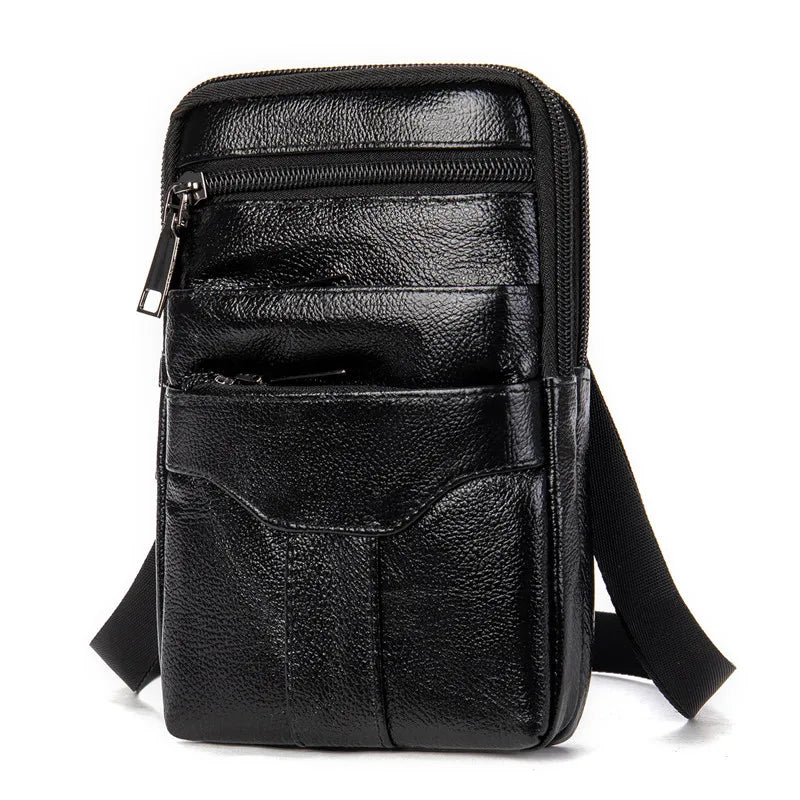 Men's PU Leather Waist Packs Phone Pouch Bags Waist Belt Male Small Chest
