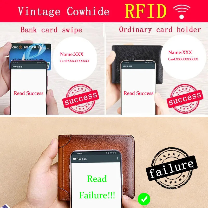 Men's RFID Blocking Leather Wallet Bifold Vintage Slim Short