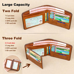 Men's RFID Blocking Leather Wallet Bifold Vintage Slim Short