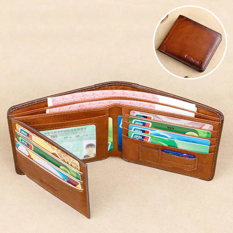 Men's RFID Blocking Leather Wallet Bifold Vintage Slim Short