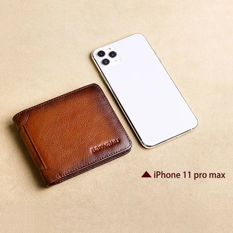 Men's RFID Blocking Leather Wallet Bifold Vintage Slim Short