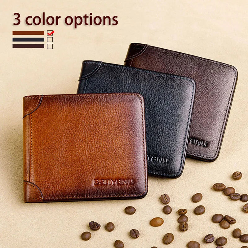 Men's RFID Blocking Leather Wallet Bifold Vintage Slim Short