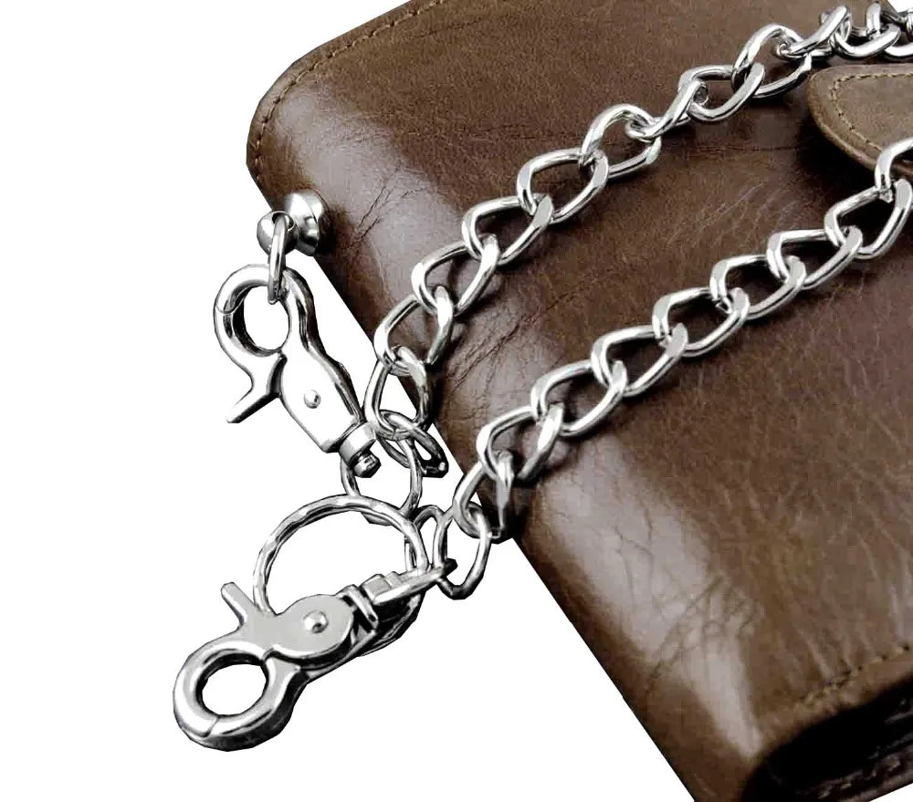 Men's Leather Biker Trucker Chain Wallet Brown