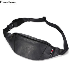 Men's Solid Chest bag PU Leather Waist bag Male small Messenger Bag zipper Vinta