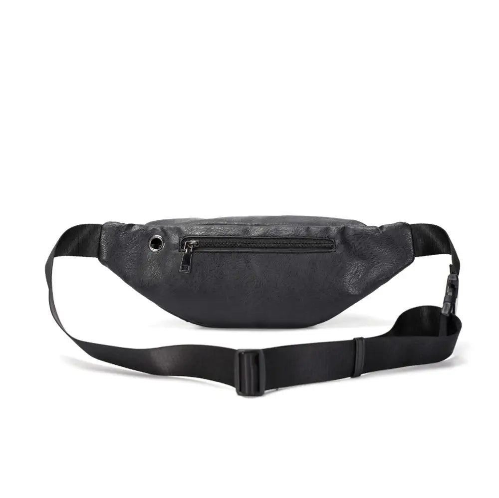 Men's Solid Chest bag PU Leather Waist bag Male small Messenger Bag zipper Vinta