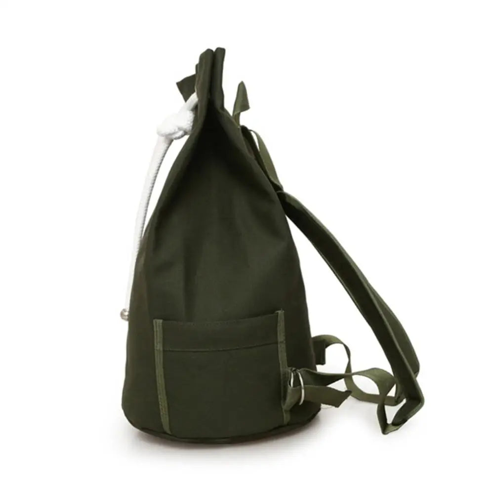 Men's Drawstring Canvas Bucket Bag Backpack