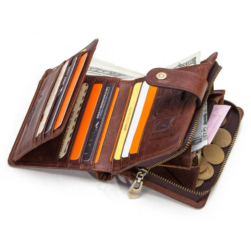Men's Trifold Leather Wallet with Blocking Portable Lightweight