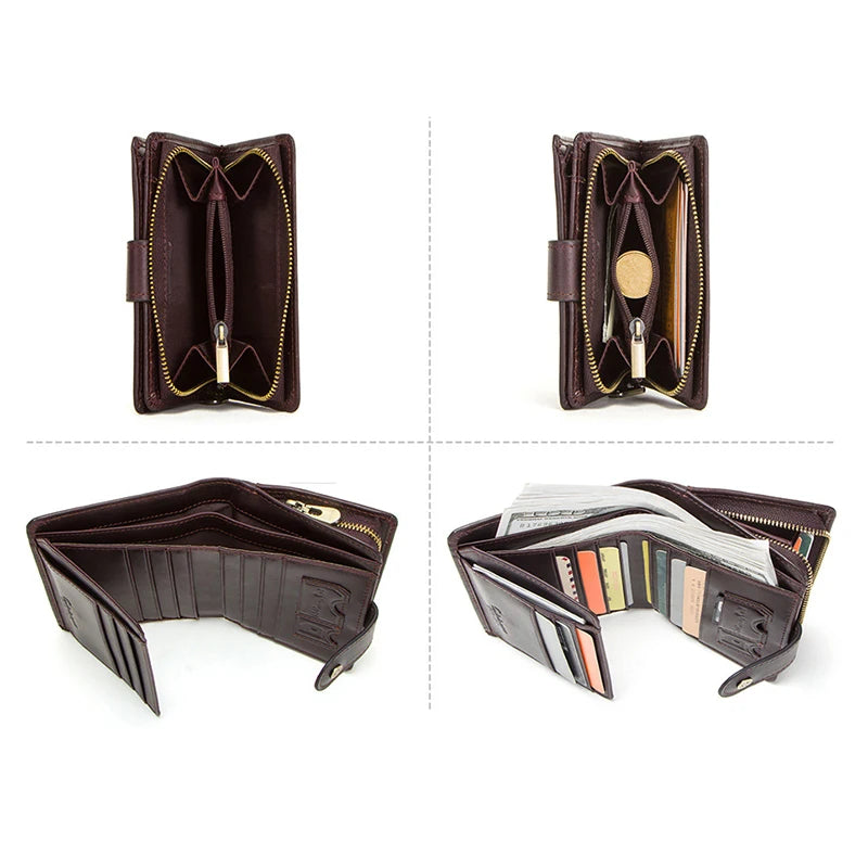 Men's Trifold Leather Wallet with Blocking Portable Lightweight