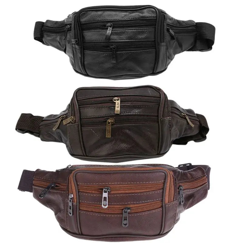 Men's Vintage Leather Messenger Bag Waist Pack Pouch Outdoor Hiking Motorcycle