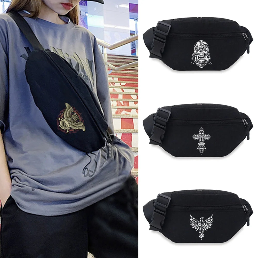 Skull Pattern Waist Bag Fanny Pack Chest Pack Outdoor Sports Crossbody Bags
