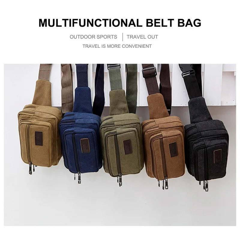 Men's Canvas Waist Pack Shoulder Bag Vintage Multifunction Fanny Pack