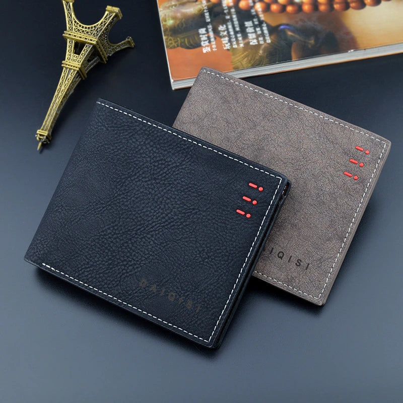 Men's Short Retro Thin Frosted Wallet Large Capacity Horizontal Soft Wallet