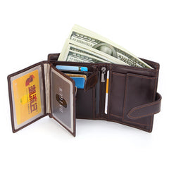 RFID Cow Leather Men's Purse Short Vintage Wallet For Men