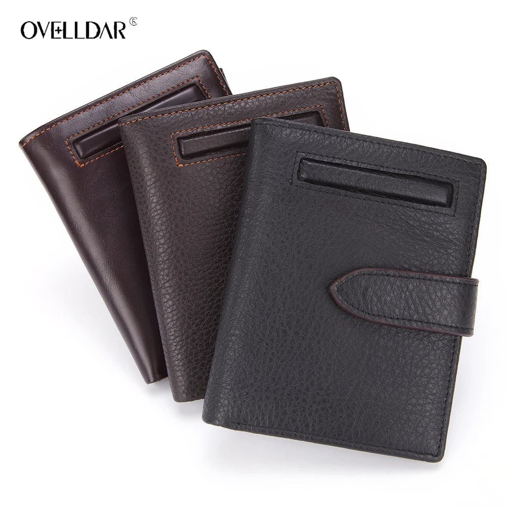 RFID Cow Leather Men's Purse Short Vintage Wallet For Men
