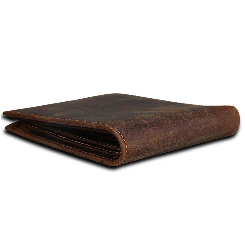 Men's RFID Crazy Horse Leather Wallet Short Purse Casual Carteira Masculina