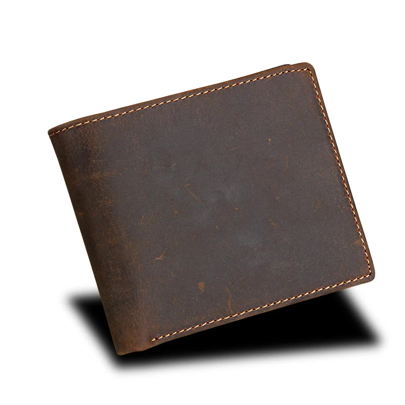 Men's RFID Crazy Horse Leather Wallet Short Purse Casual Carteira Masculina