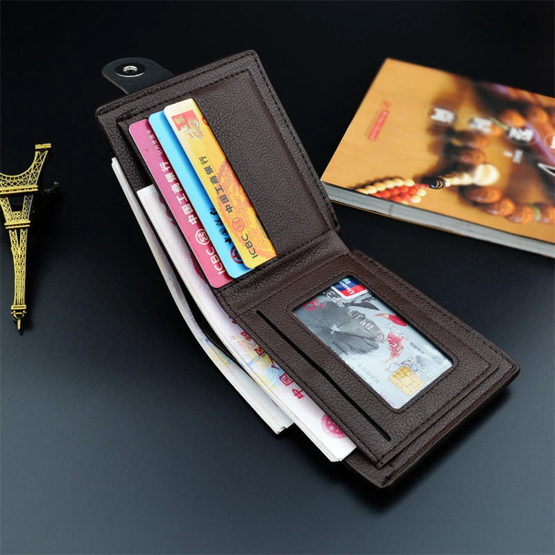 Men's Short Style Soft Wallet Magnetic Buckle Casual Lychee Pattern