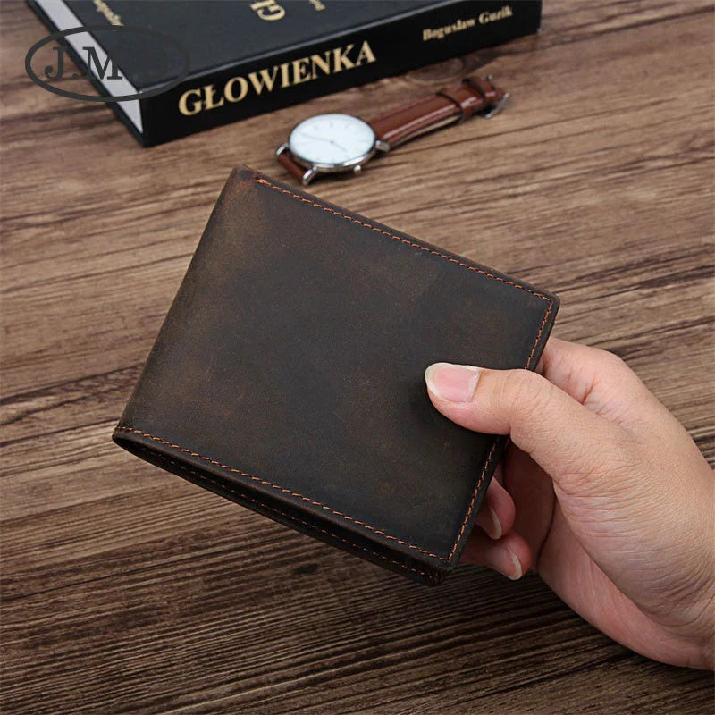 Men's Leather Wallet Crazy Horse Functional Slot Change US Dollar Clip