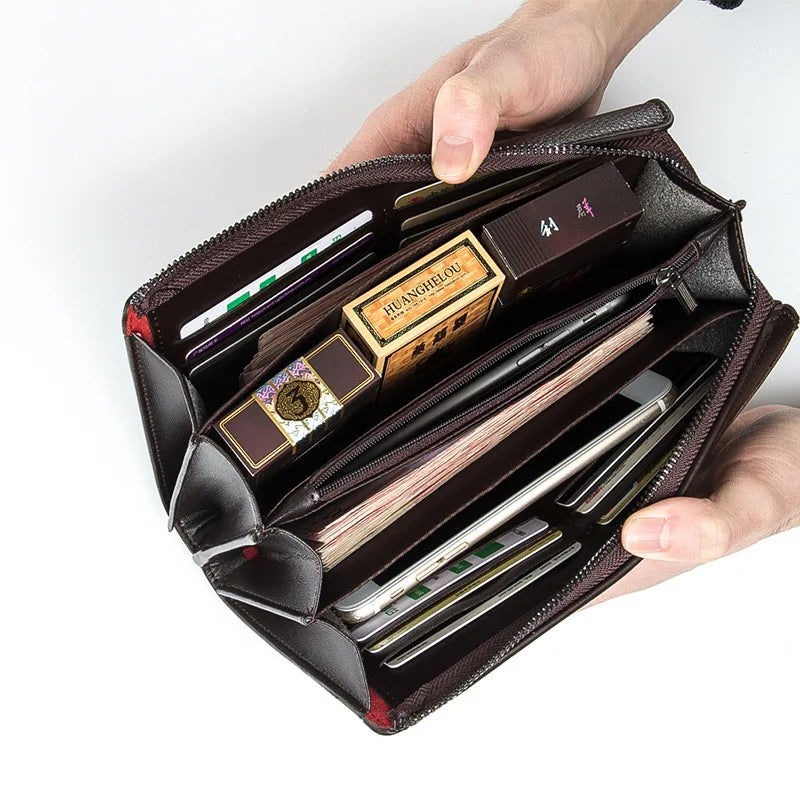 Men's Zipper Clutch Bag Leather Long Purse Wallet