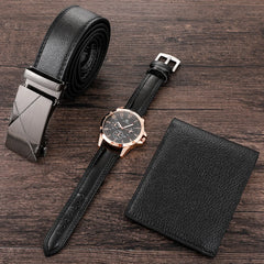 Men's Watch+Wallet+Belt Set PU Strap Casual Quartz Watch