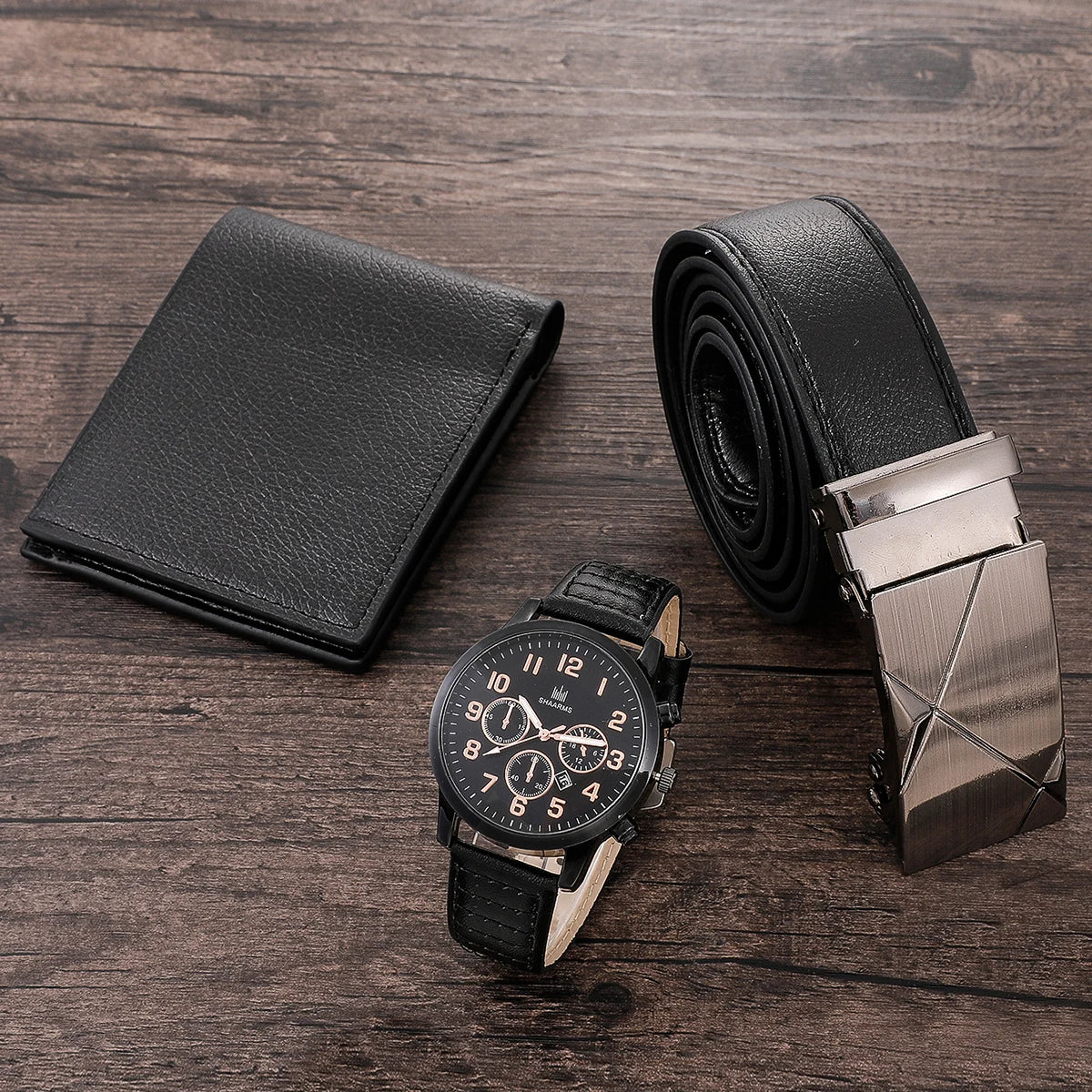 Men's Watch+Wallet+Belt Set, Gift for Dad, PU Strap, SAL99
