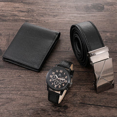 Men's Watch+Wallet+Belt Set, Gift for Dad, PU Strap, SAL99