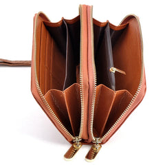 Crocodile Print Leather Double Zipper Wallet Handbag