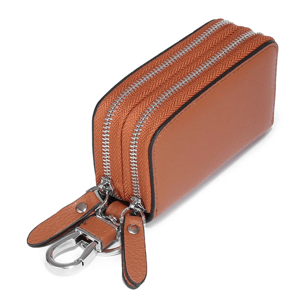 Double-Layer Leather Car Key Bag Large Capacity Storage