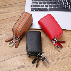 Double-Layer Leather Car Key Bag Large Capacity Storage