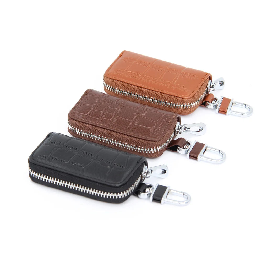 Leather Key Bag with Zipper for Men and Women
