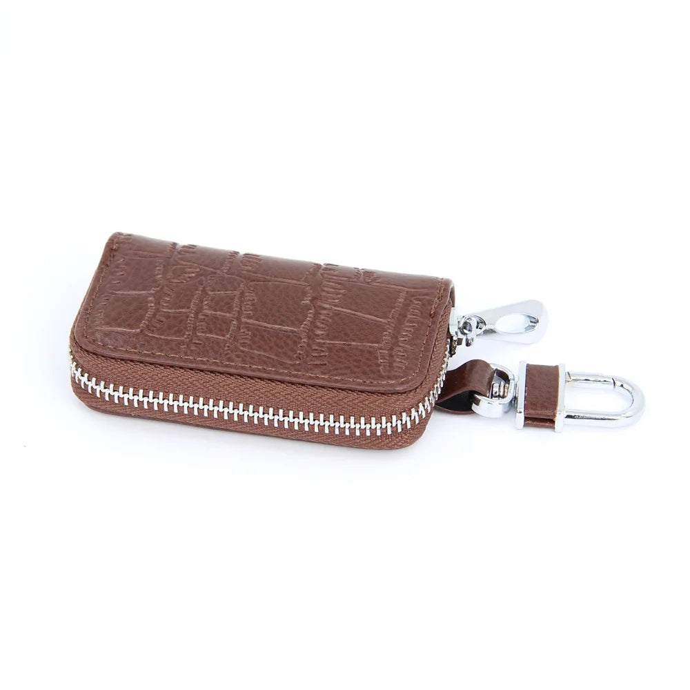 Leather Key Bag with Zipper for Men and Women