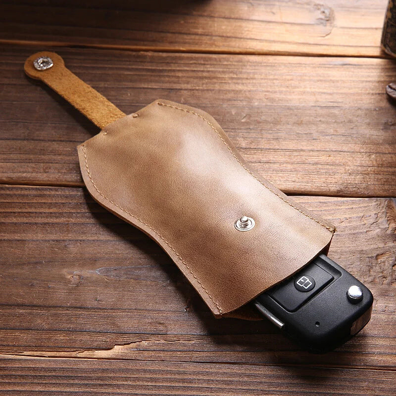 Men's Leather Mini Car Key Bag Small Waist Pull Large Capacity