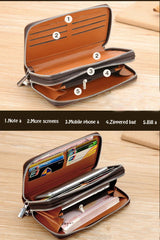 Men's Leather Wallet Double Zipper Clutch Bag Business Wallet