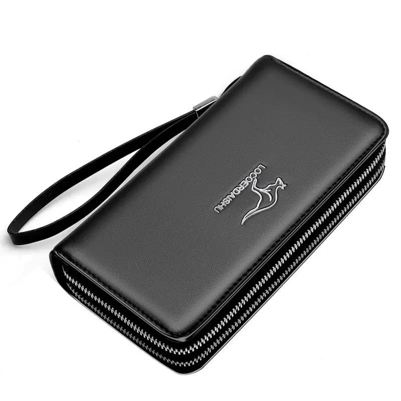 Men's Leather Wallet Double Zipper Clutch Bag Business Wallet