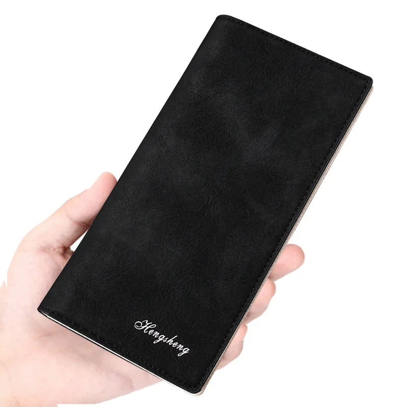 Men's Matte Vintage Long Wallet, Ultra-Thin Button Zip Wallet