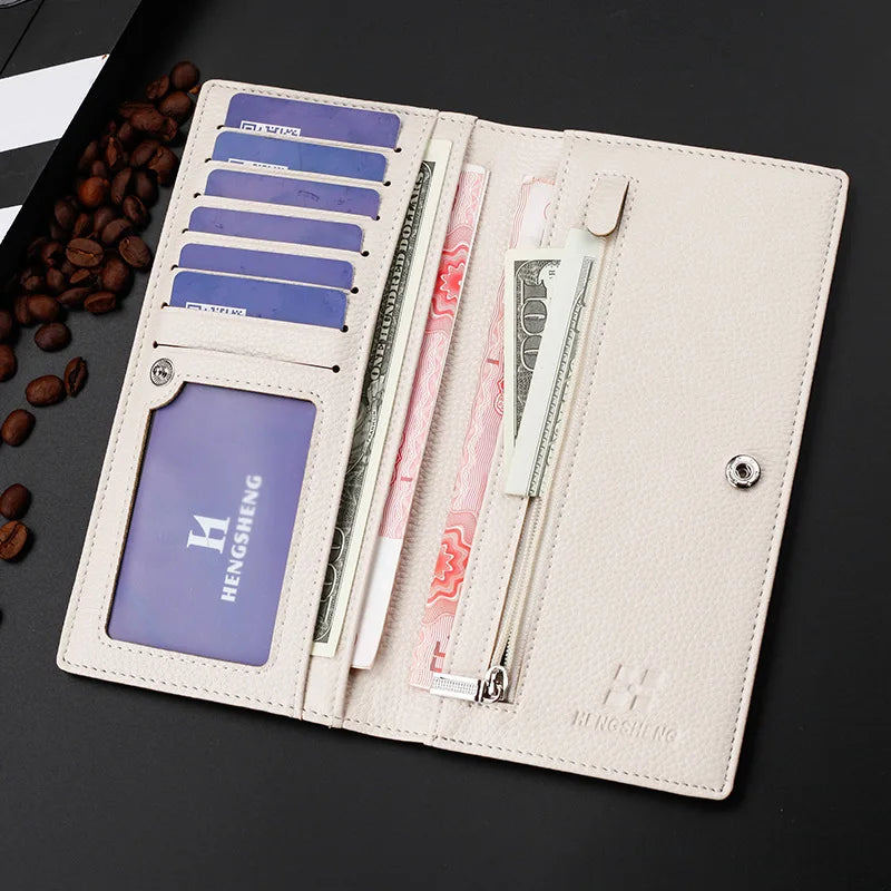 Men's Matte Vintage Long Wallet, Ultra-Thin Button Zip Wallet