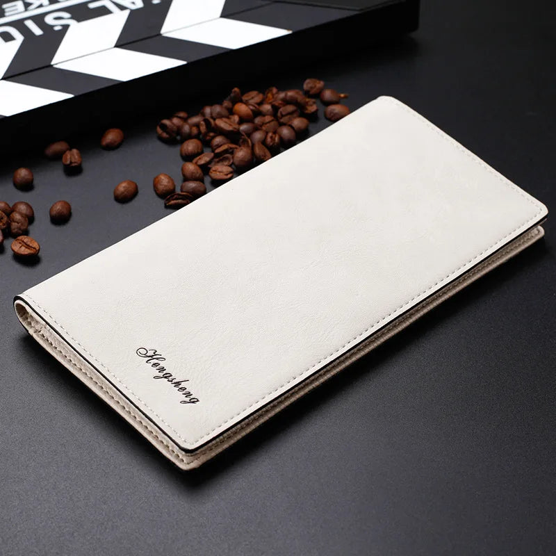 Men's Matte Vintage Long Wallet, Ultra-Thin Button Zip Wallet