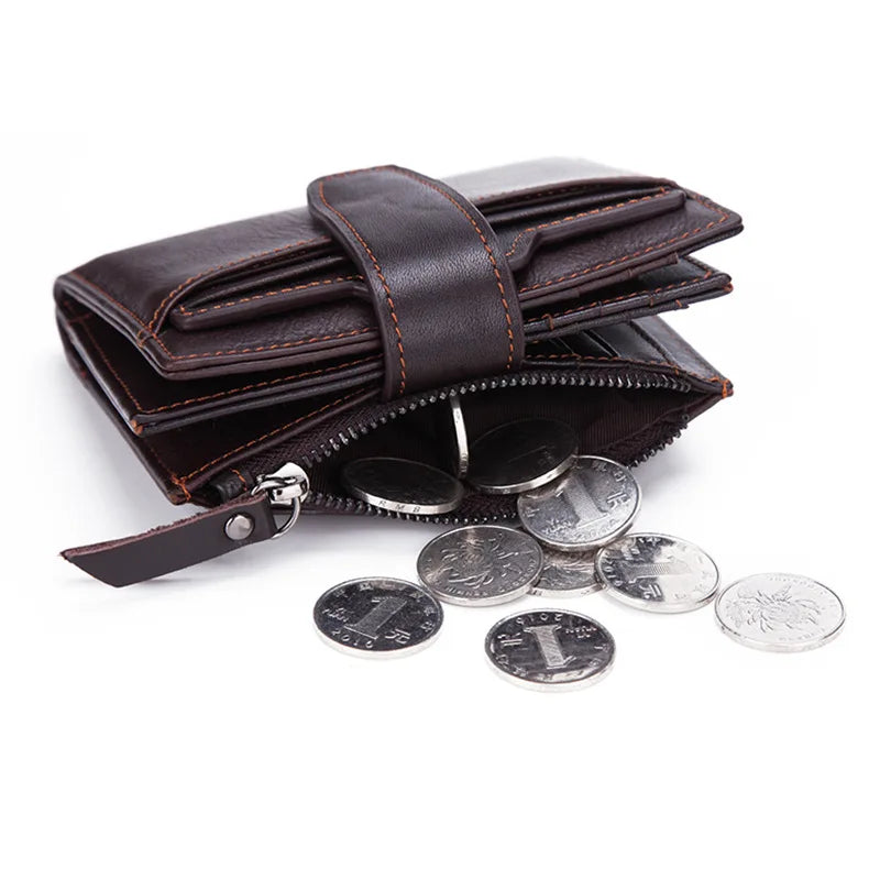 Men's Oil Wax Leather Double Zipper Wallet