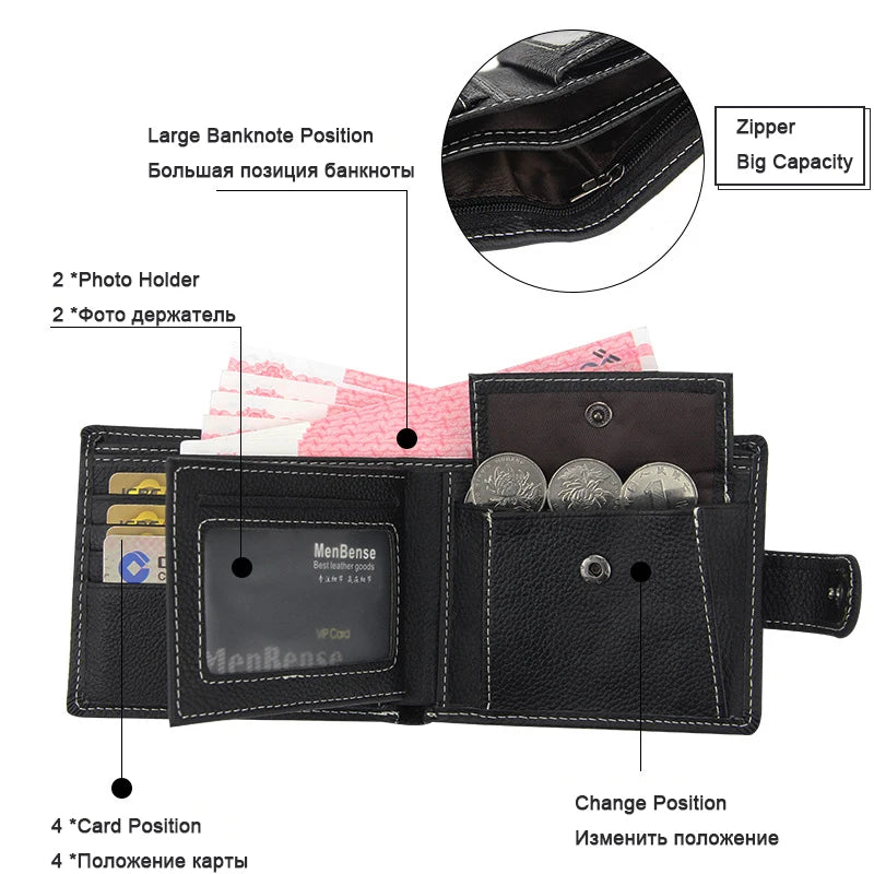 Men Short Wallets Leather Zipper Hasp Mini Purse Gentleman Male Bag