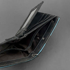 Mens Biker Wing Skull Leather Wallet with Chain