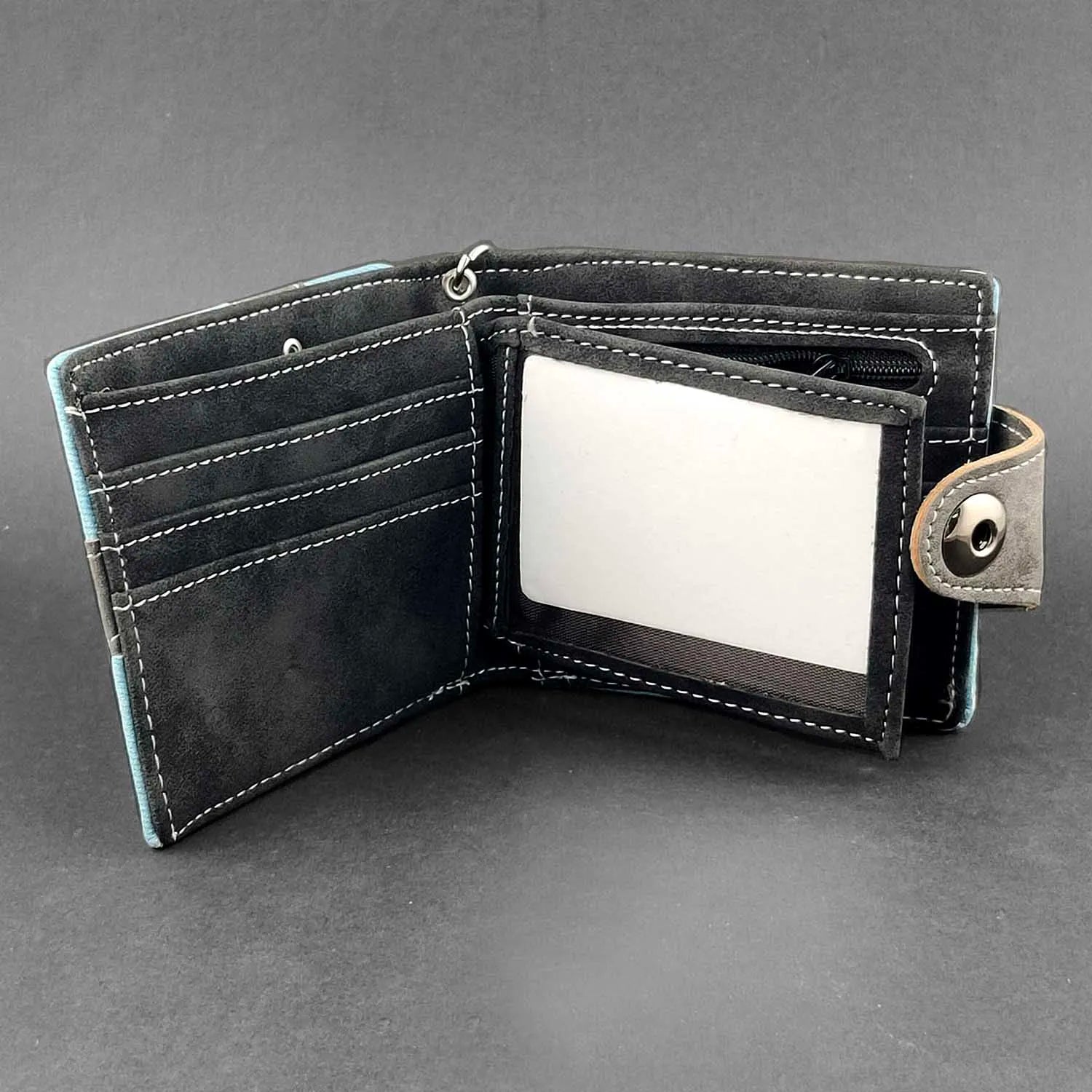 Mens Biker Wing Skull Leather Wallet with Chain